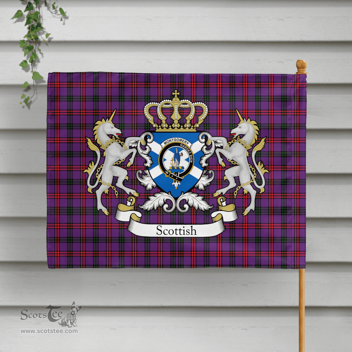 Scottish Montgomery Clan Badge Tartan Coat of Arm Garden Flag - Tartan Plaid Flags Scottish Plaid Tartan Plaid - ScotsTee - scotstee.com