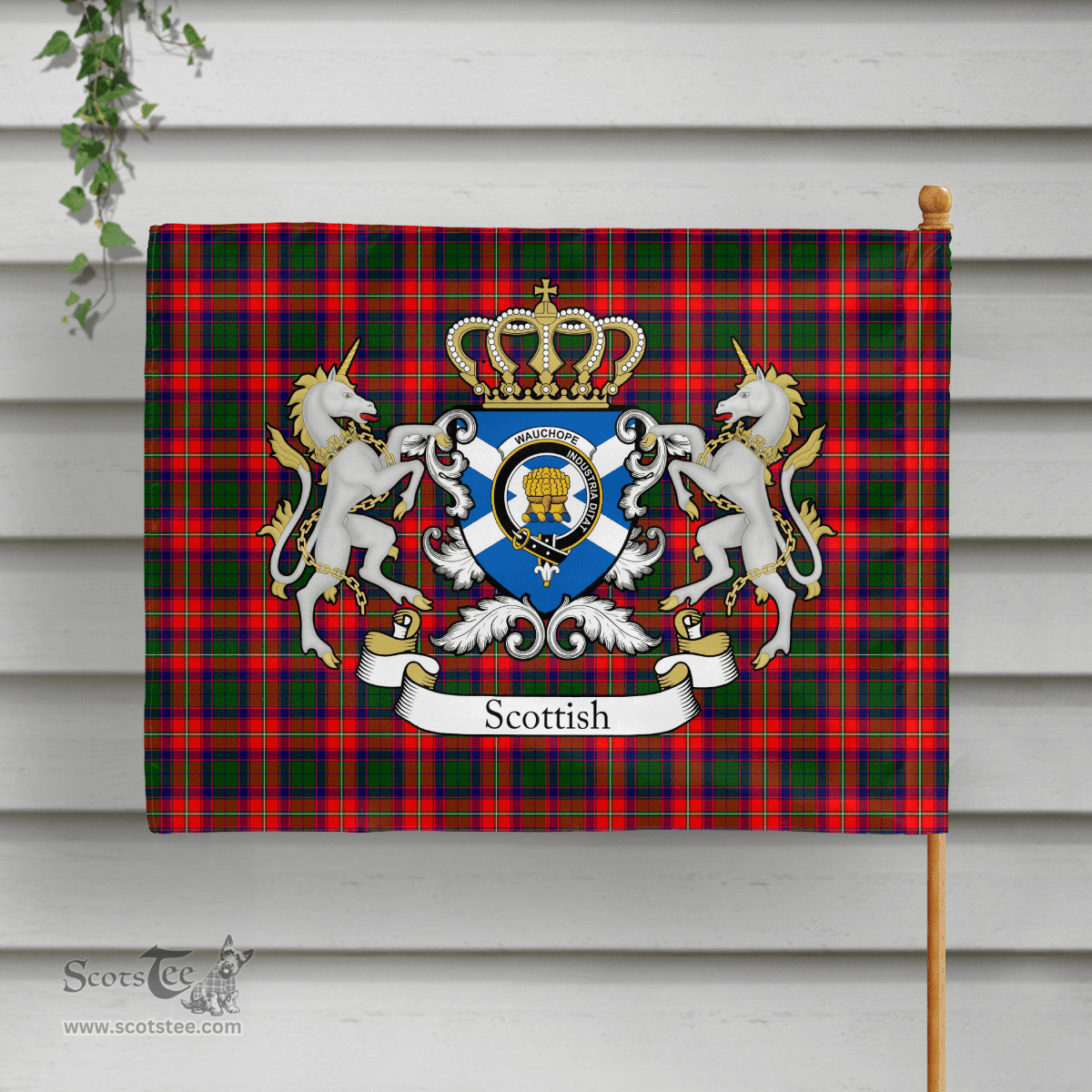 Scottish Wauchope Clan Badge Tartan Coat of Arm Garden Flag - Tartan Plaid Flags Scottish Plaid Tartan Plaid - ScotsTee - scotstee.com
