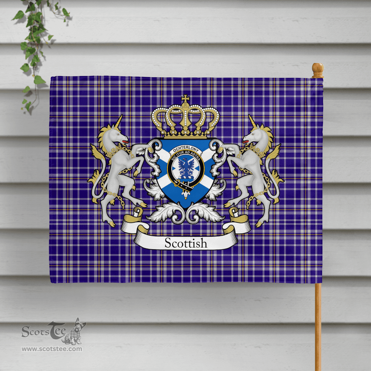 Scottish Ochterlony Clan Badge Tartan Coat of Arm Garden Flag - Tartan Plaid Flags Scottish Plaid Tartan Plaid - ScotsTee - scotstee.com