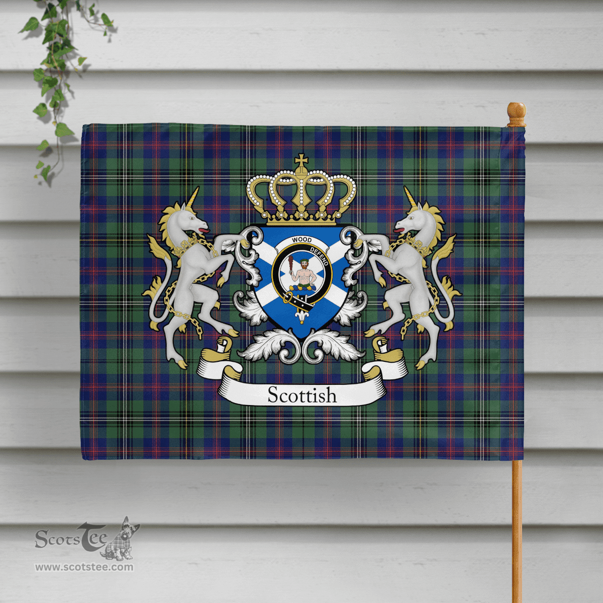 Scottish Wood Clan Badge Tartan Coat of Arm Garden Flag - Tartan Plaid Flags Scottish Plaid Tartan Plaid - ScotsTee - scotstee.com