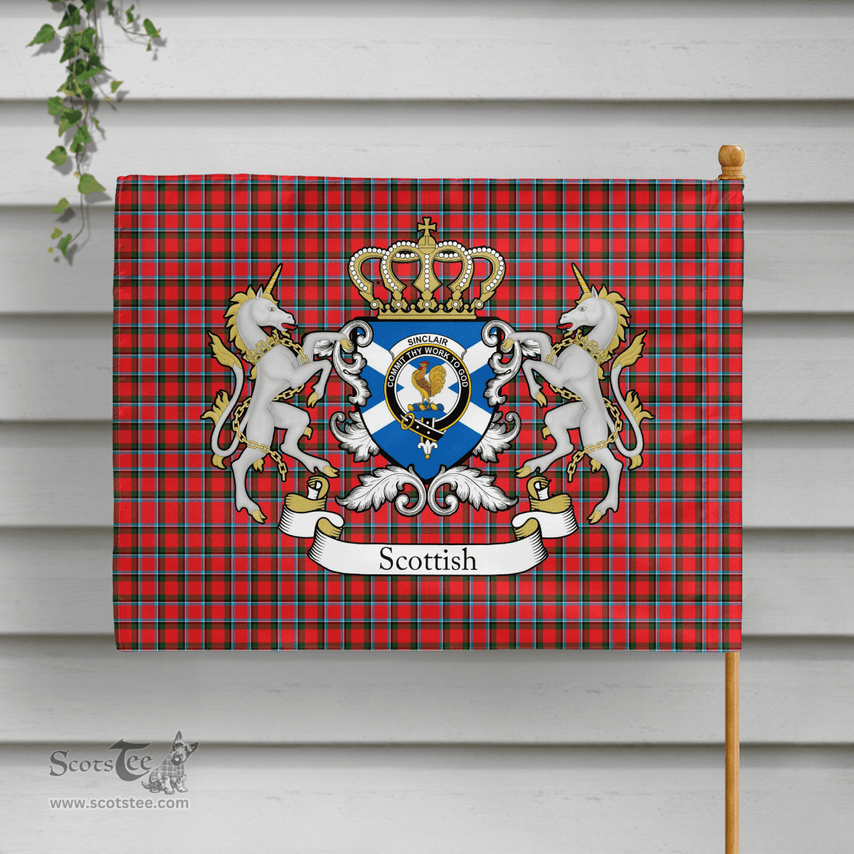 Scottish Sinclair Clan Badge Tartan Coat of Arm Garden Flag - Tartan Plaid Flags Scottish Plaid Tartan Plaid - ScotsTee - scotstee.com