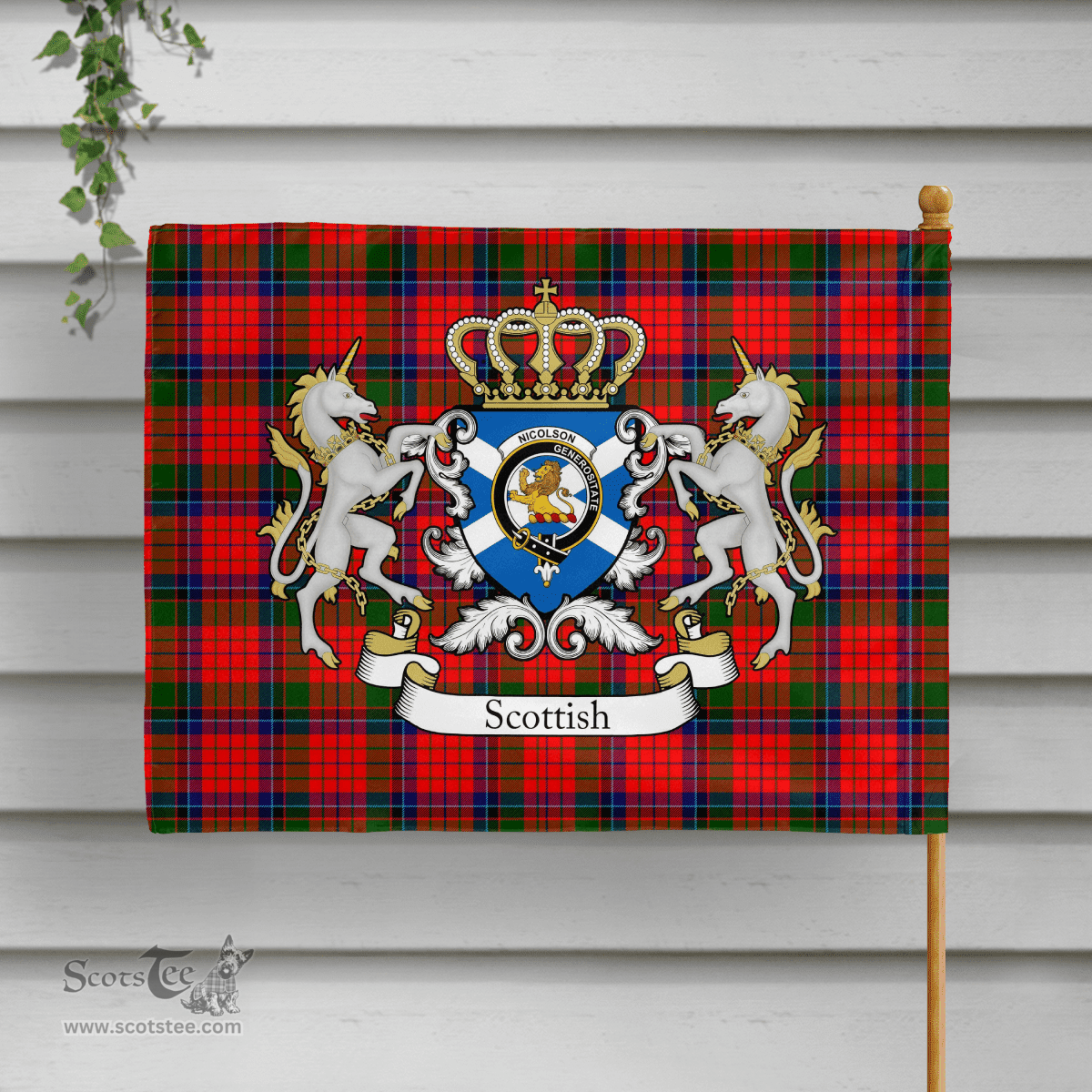 Scottish Nicolson Clan Badge Tartan Coat of Arm Garden Flag - Tartan Plaid Flags Scottish Plaid Tartan Plaid - ScotsTee - scotstee.com