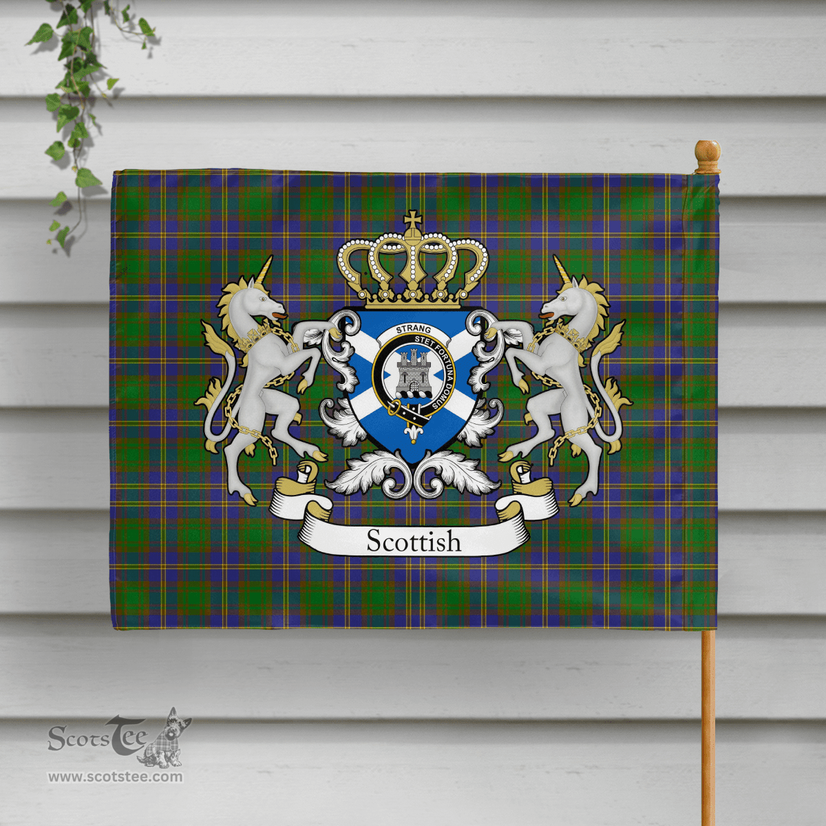 Scottish Strang Clan Badge Tartan Coat of Arm Garden Flag - Tartan Plaid Flags Scottish Plaid Tartan Plaid - ScotsTee - scotstee.com