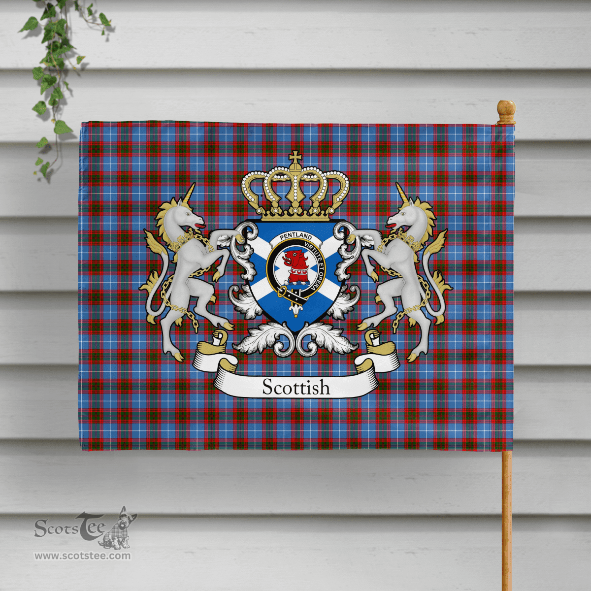 Scottish Pentland Clan Badge Tartan Coat of Arm Garden Flag Clan Badge Tartan Coat of Arm Garden Flag - Tartan Plaid Flags Scottish Plaid Tartan Plaid - ScotsTee - scotstee.com