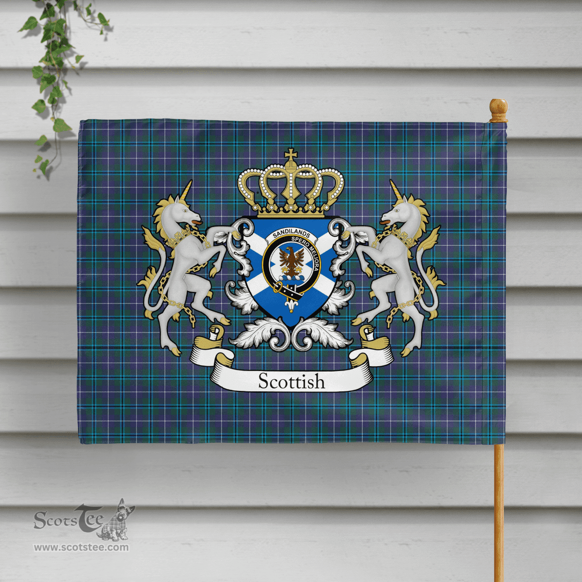 Scottish Sandilands Clan Badge Tartan Coat of Arm Garden Flag - Tartan Plaid Flags Scottish Plaid Tartan Plaid - ScotsTee - scotstee.com