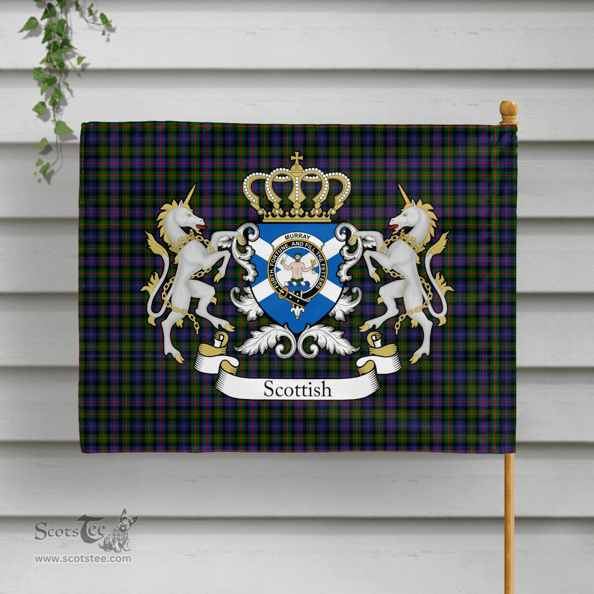 Scottish Murray Of Athole Clan Badge Tartan Coat of Arm Garden Flag - Tartan Plaid Flags Scottish Plaid Tartan Plaid - ScotsTee - scotstee.com