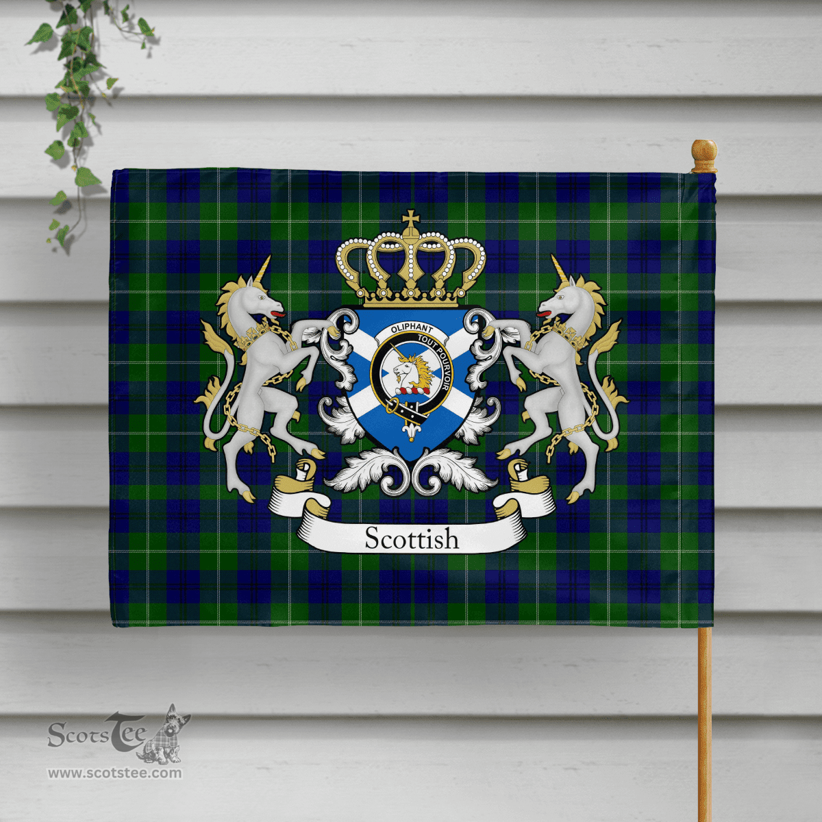 Scottish Oliphant Clan Badge Tartan Coat of Arm Garden Flag - Tartan Plaid Flags Scottish Plaid Tartan Plaid - ScotsTee - scotstee.com