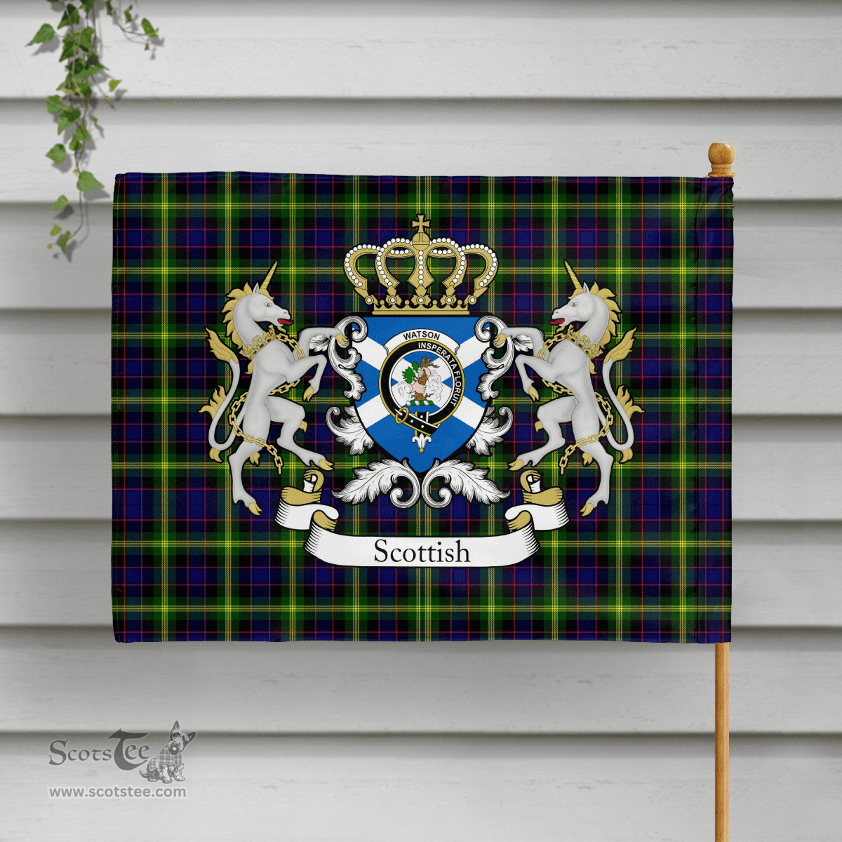 Scottish Watson Clan Badge Tartan Coat of Arm Garden Flag - Tartan Plaid Flags Scottish Plaid Tartan Plaid - ScotsTee - scotstee.com