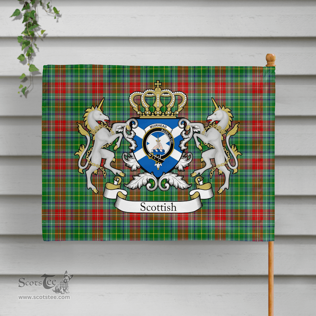 Scottish Muirhead Clan Badge Tartan Coat of Arm Garden Flag - Tartan Plaid Flags Scottish Plaid Tartan Plaid - ScotsTee - scotstee.com