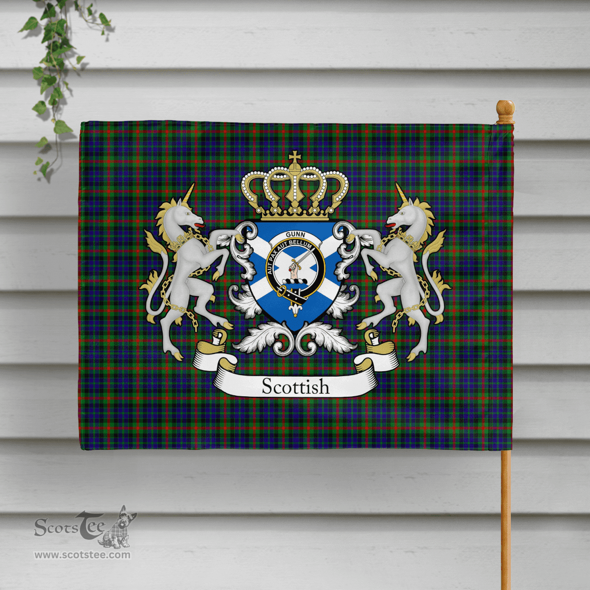Scottish Gunn Clan Badge Tartan Coat of Arm Garden Flag - Tartan Plaid Flags Scottish Plaid Tartan Plaid - ScotsTee - scotstee.com