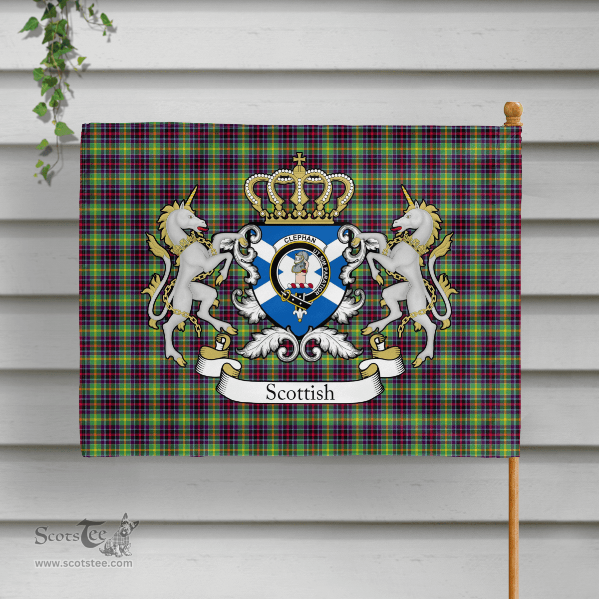 Scottish Clephan Clan Badge Tartan Coat of Arm Garden Flag - Tartan Plaid Flags Scottish Plaid Tartan Plaid - ScotsTee - scotstee.com
