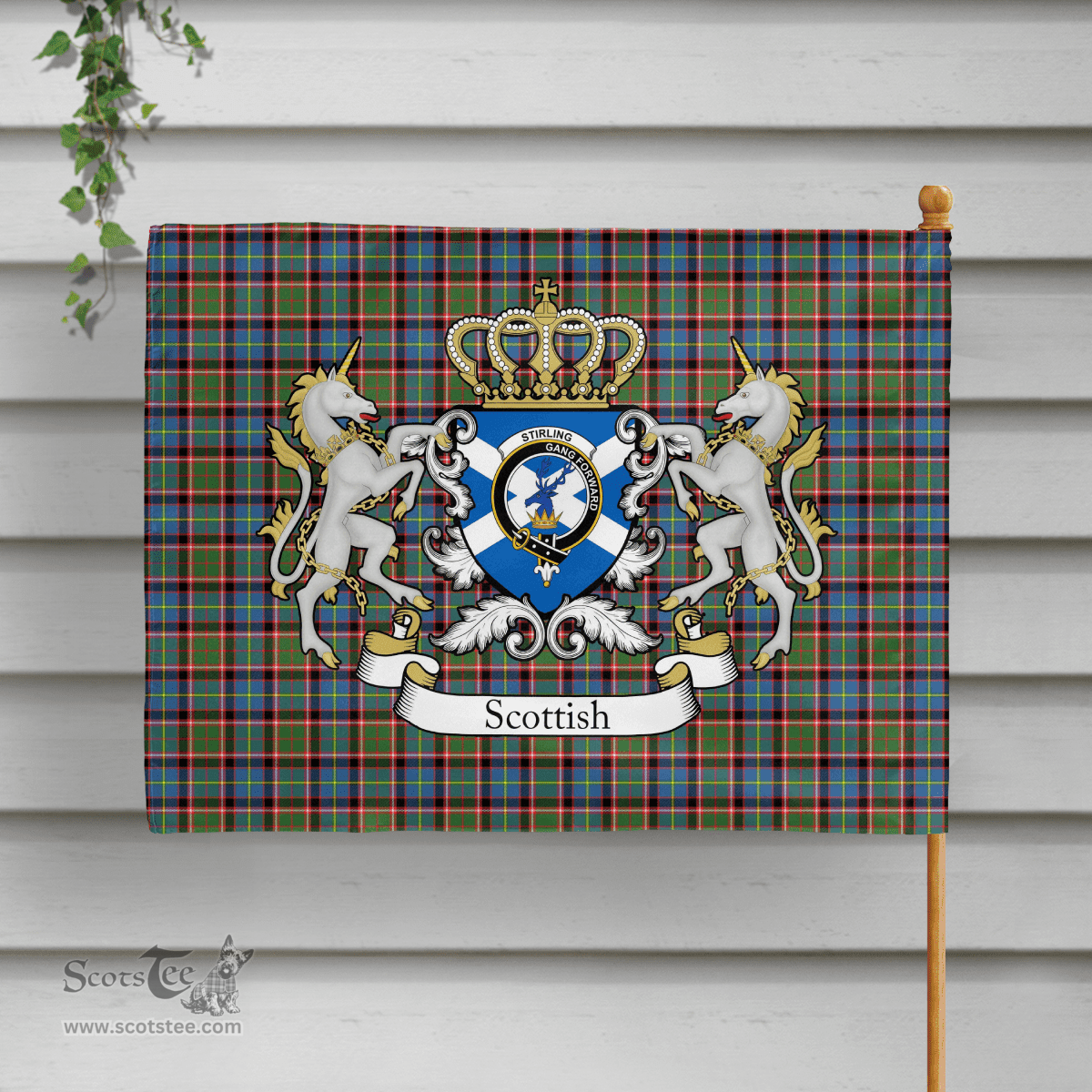 Scottish Stirling Of Cadder-present Chief Clan Badge Tartan Coat of Arm Garden Flag - Tartan Plaid Flags Scottish Plaid Tartan Plaid - ScotsTee - scotstee.com