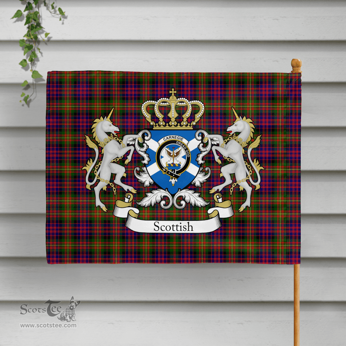 Scottish Carnegie Clan Badge Tartan Coat of Arm Garden Flag - Tartan Plaid Flags Scottish Plaid Tartan Plaid - ScotsTee - scotstee.com