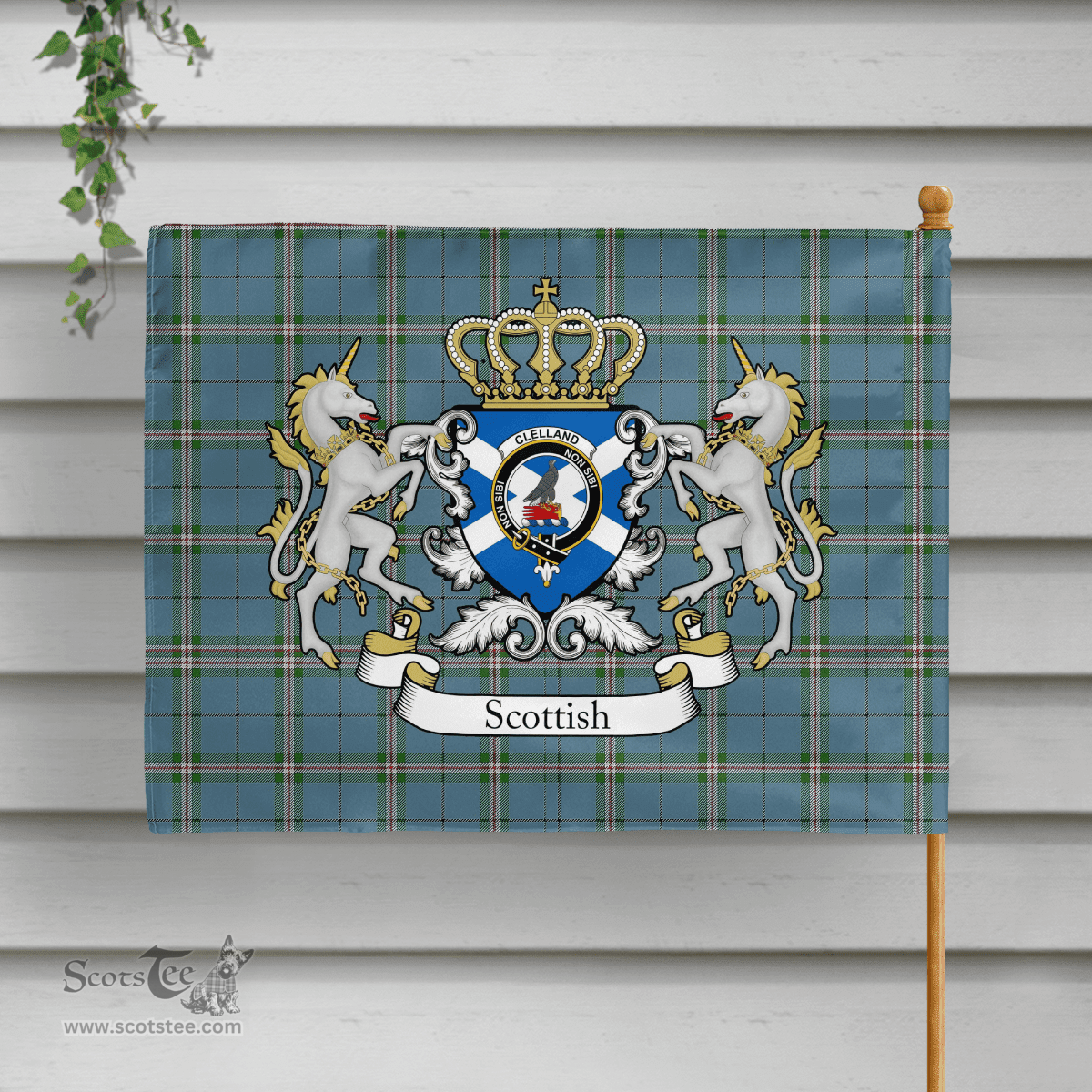 Scottish Clelland Clan Badge Tartan Coat of Arm Garden Flag - Tartan Plaid Flags Scottish Plaid Tartan Plaid - ScotsTee - scotstee.com