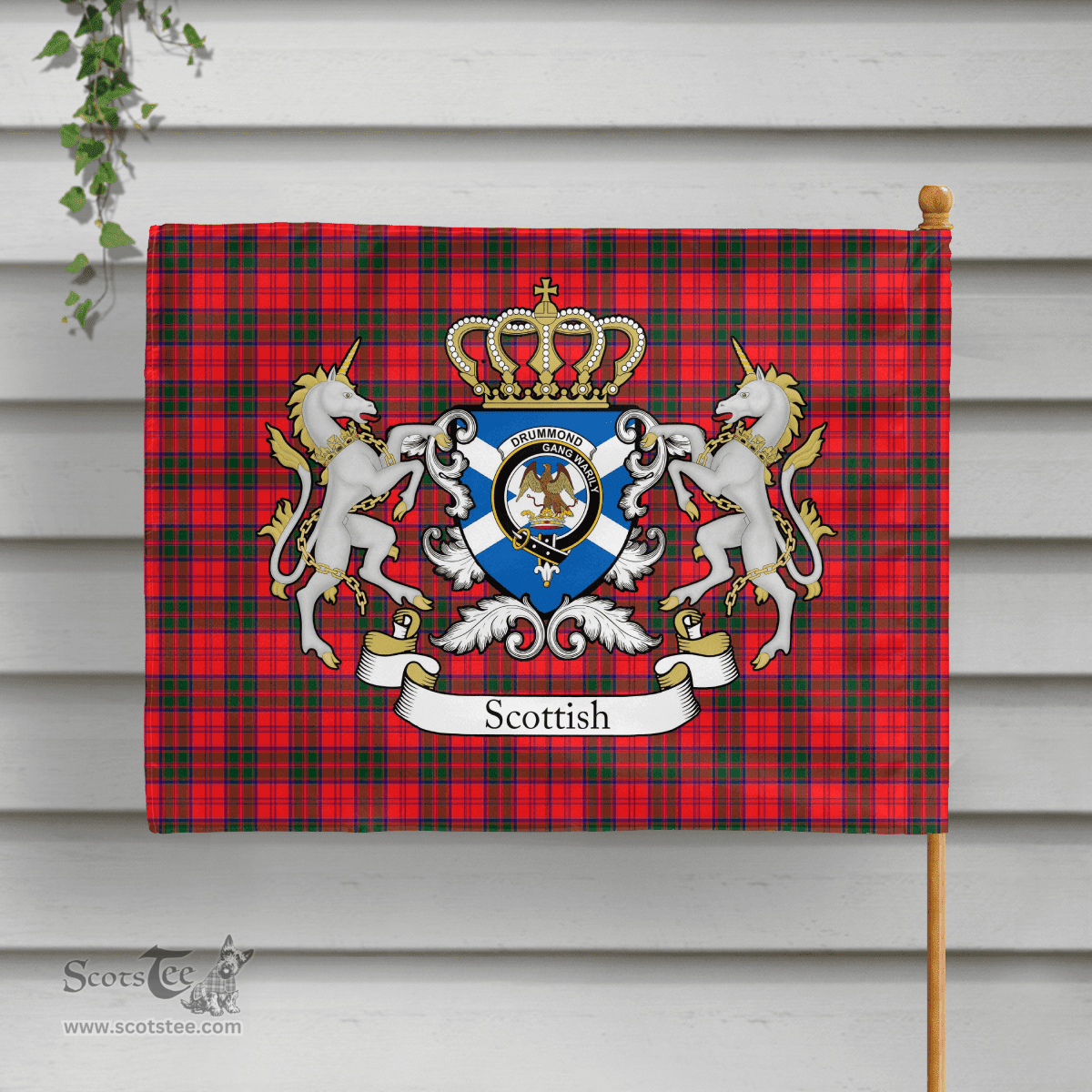 Scottish Drummond Clan Badge Tartan Coat of Arm Garden Flag - Tartan Plaid Flags Scottish Plaid Tartan Plaid - ScotsTee - scotstee.com