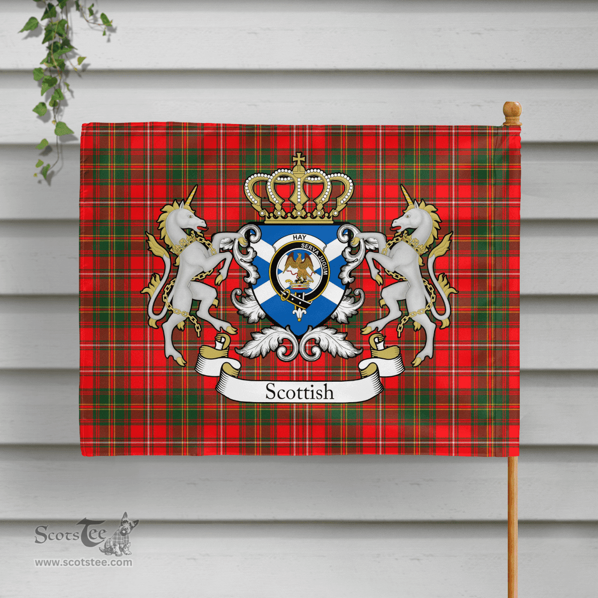 Scottish Hay Clan Badge Tartan Coat of Arm Garden Flag - Tartan Plaid Flags Scottish Plaid Tartan Plaid - ScotsTee - scotstee.com