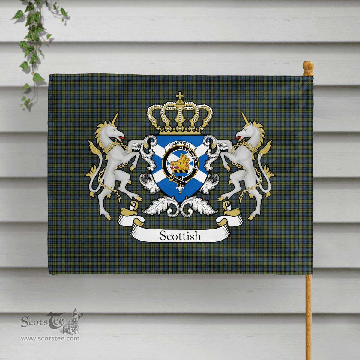 Scottish Campbell Clan Badge Tartan Coat of Arm Garden Flag - Tartan Plaid Flags Scottish Plaid Tartan Plaid - ScotsTee - scotstee.com
