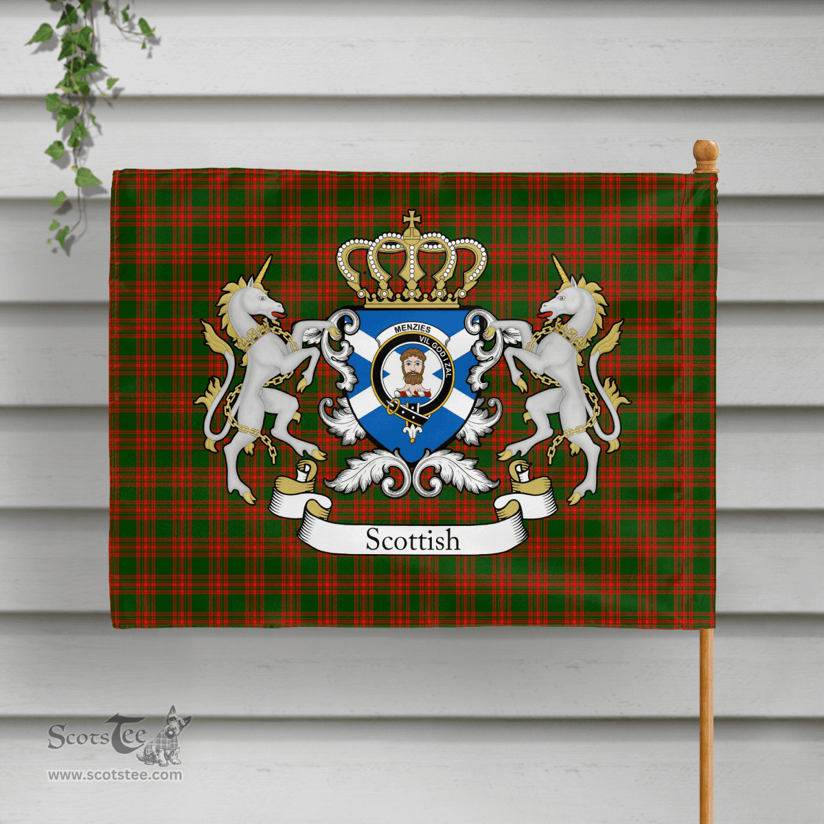 Scottish Menzies Clan Badge Tartan Coat of Arm Garden Flag - Tartan Plaid Flags Scottish Plaid Tartan Plaid - ScotsTee - scotstee.com