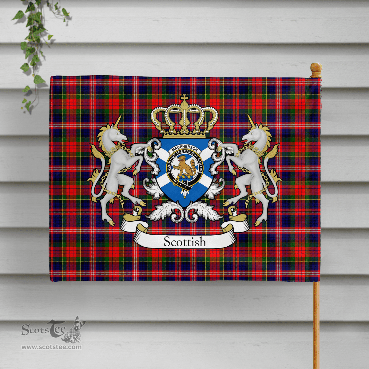 Scottish Macpherson Chief Clan Badge Tartan Coat of Arm Garden Flag - Tartan Plaid Flags Scottish Plaid Tartan Plaid - ScotsTee - scotstee.com