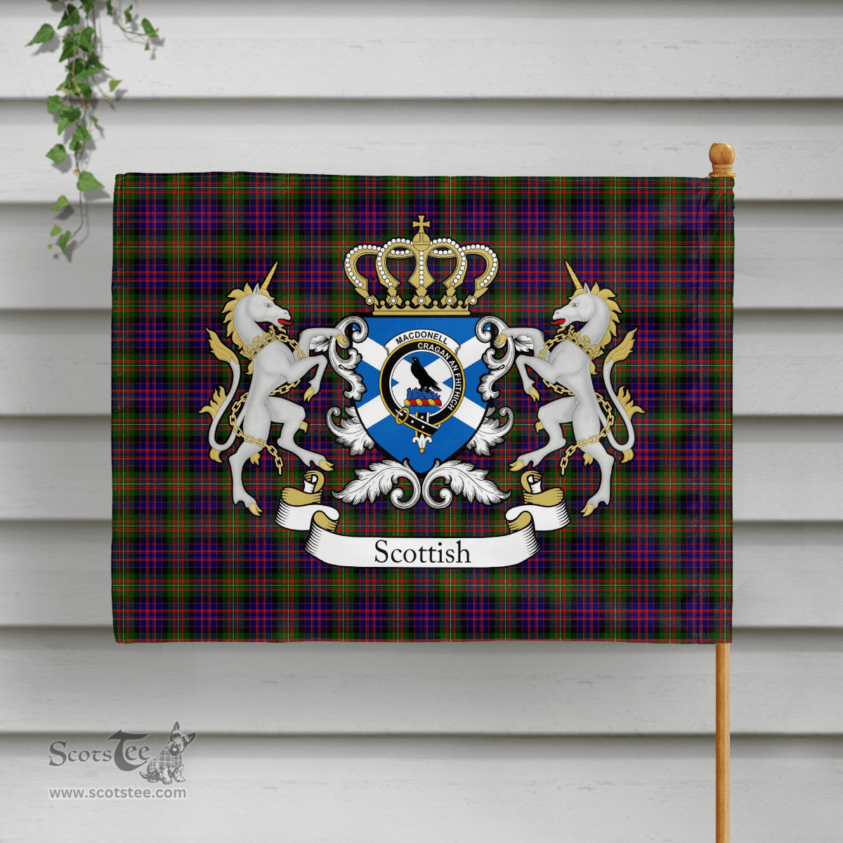 Scottish Macdonell Of Glengarry Clan Badge Tartan Coat of Arm Garden Flag - Tartan Plaid Flags Scottish Plaid Tartan Plaid - ScotsTee - scotstee.com