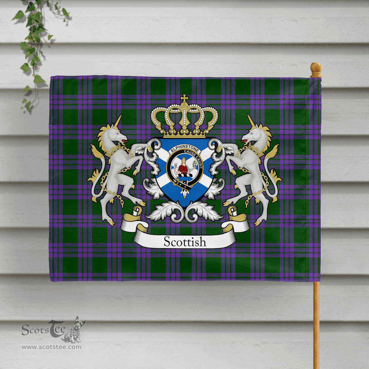 Scottish Elphinstone Clan Badge Tartan Coat of Arm Garden Flag - Tartan Plaid Flags Scottish Plaid Tartan Plaid - ScotsTee - scotstee.com