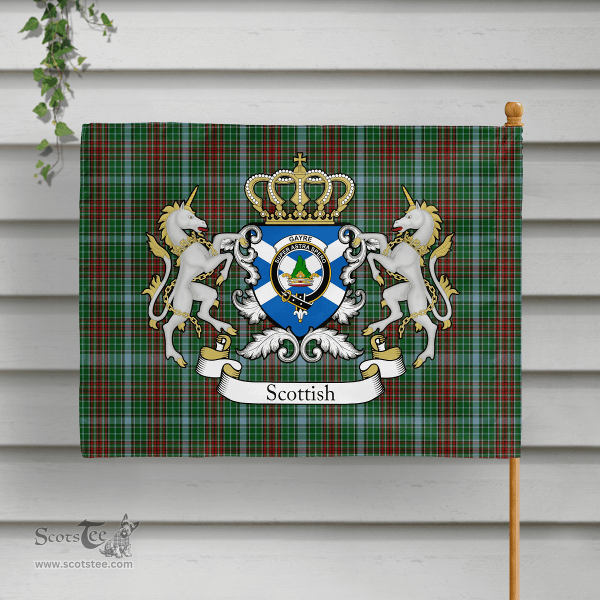 Scottish Gayre Clan Badge Tartan Coat of Arm Garden Flag - Tartan Plaid Flags Scottish Plaid Tartan Plaid - ScotsTee - scotstee.com