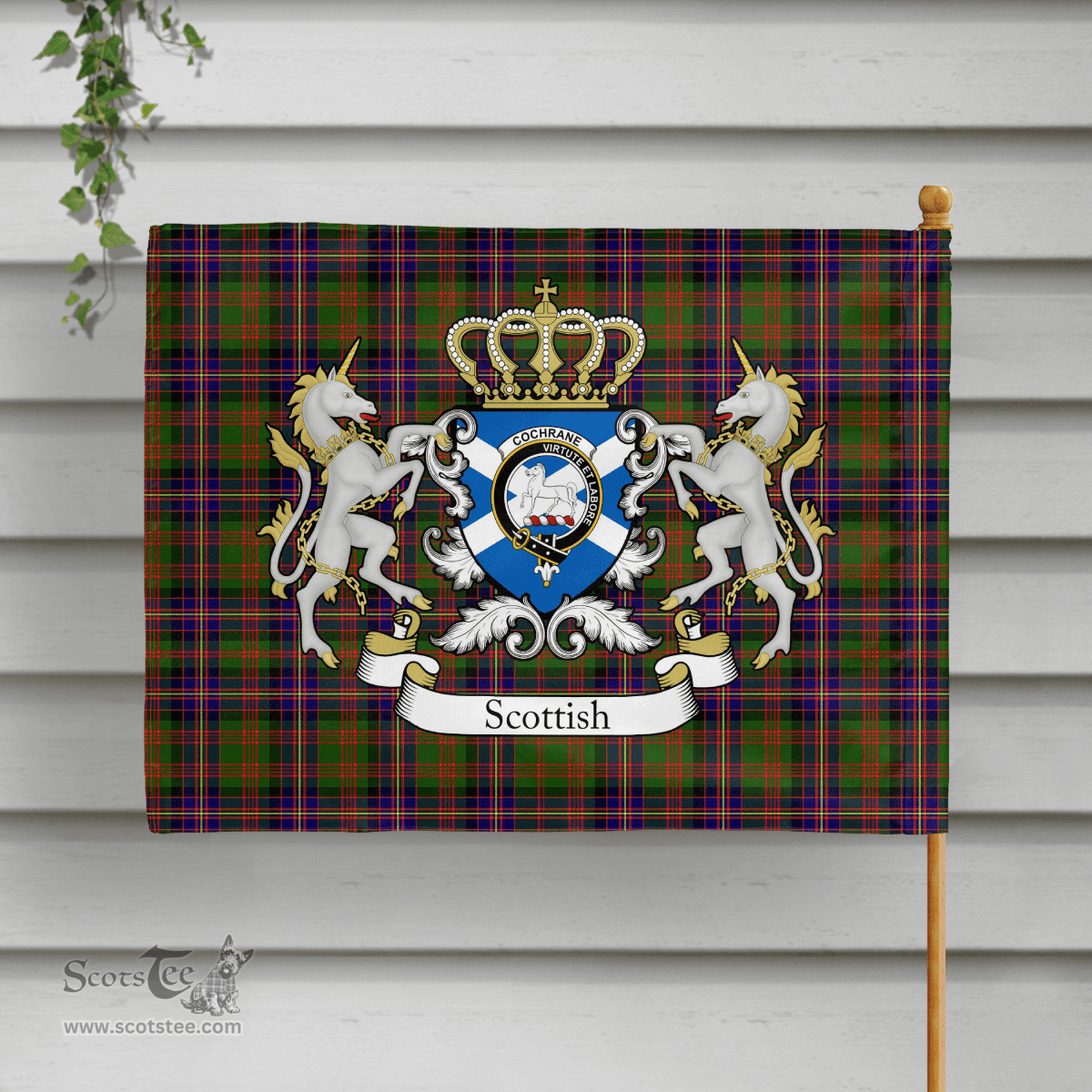 Scottish Cochrane Clan Badge Tartan Coat of Arm Garden Flag - Tartan Plaid Flags Scottish Plaid Tartan Plaid - ScotsTee - scotstee.com