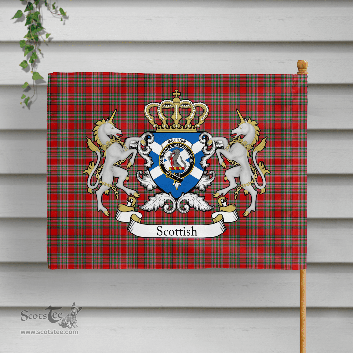 Scottish Macbain Clan Badge Tartan Coat of Arm Garden Flag - Tartan Plaid Flags Scottish Plaid Tartan Plaid - ScotsTee - scotstee.com
