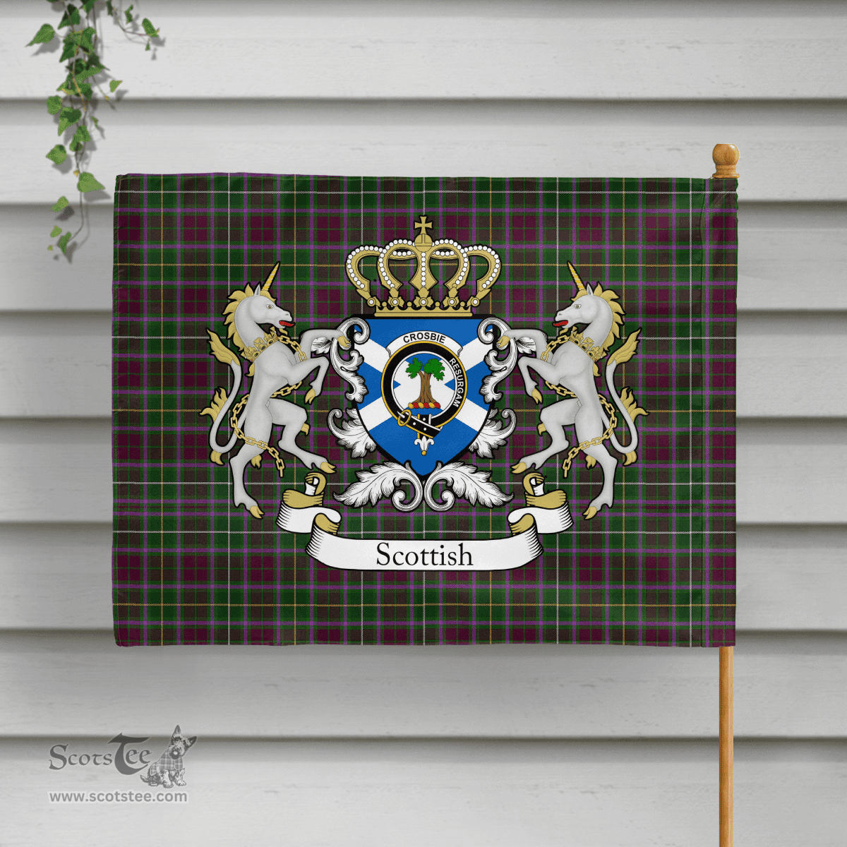 Scottish Crosbie Clan Badge Tartan Coat of Arm Garden Flag - Tartan Plaid Flags Scottish Plaid Tartan Plaid - ScotsTee - scotstee.com
