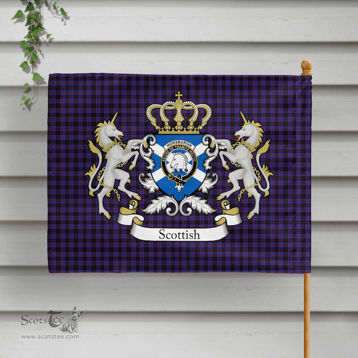 Scottish Horsburgh Clan Badge Tartan Coat of Arm Garden Flag - Tartan Plaid Flags Scottish Plaid Tartan Plaid - ScotsTee - scotstee.com