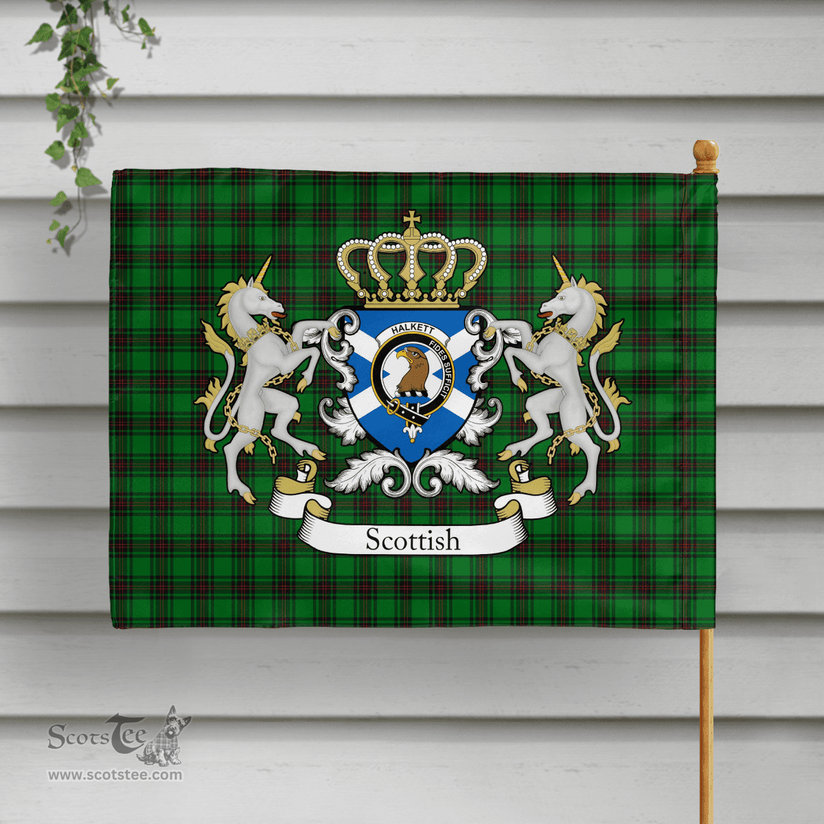 Scottish Halkett Clan Badge Tartan Coat of Arm Garden Flag - Tartan Plaid Flags Scottish Plaid Tartan Plaid - ScotsTee - scotstee.com