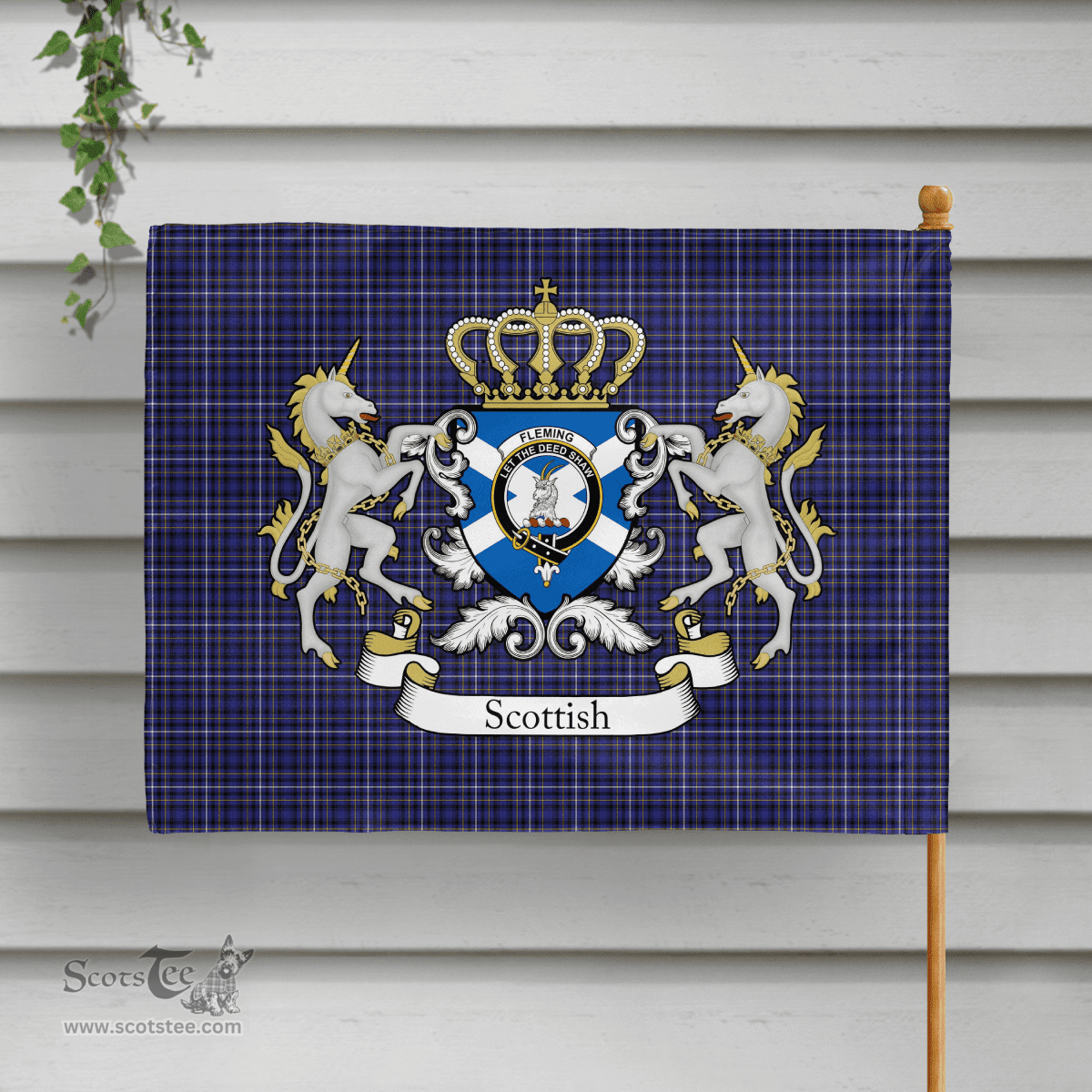Scottish Fleming Clan Badge Tartan Coat of Arm Garden Flag - Tartan Plaid Flags Scottish Plaid Tartan Plaid - ScotsTee - scotstee.com