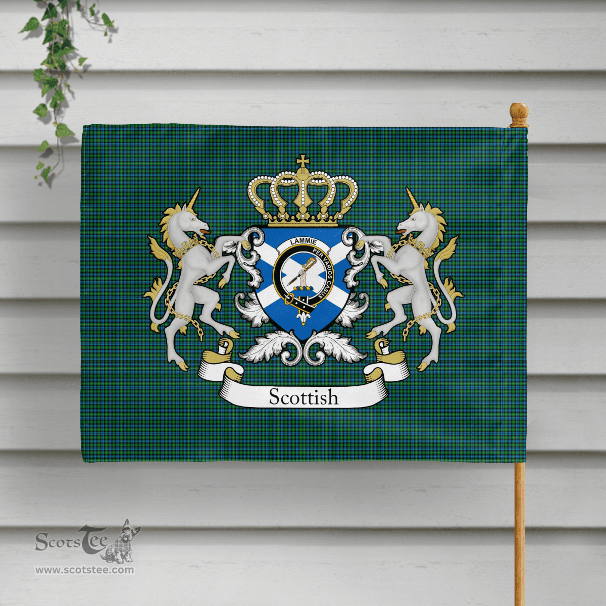 Scottish Lammie Clan Badge Tartan Coat of Arm Garden Flag - Tartan Plaid Flags Scottish Plaid Tartan Plaid - ScotsTee - scotstee.com