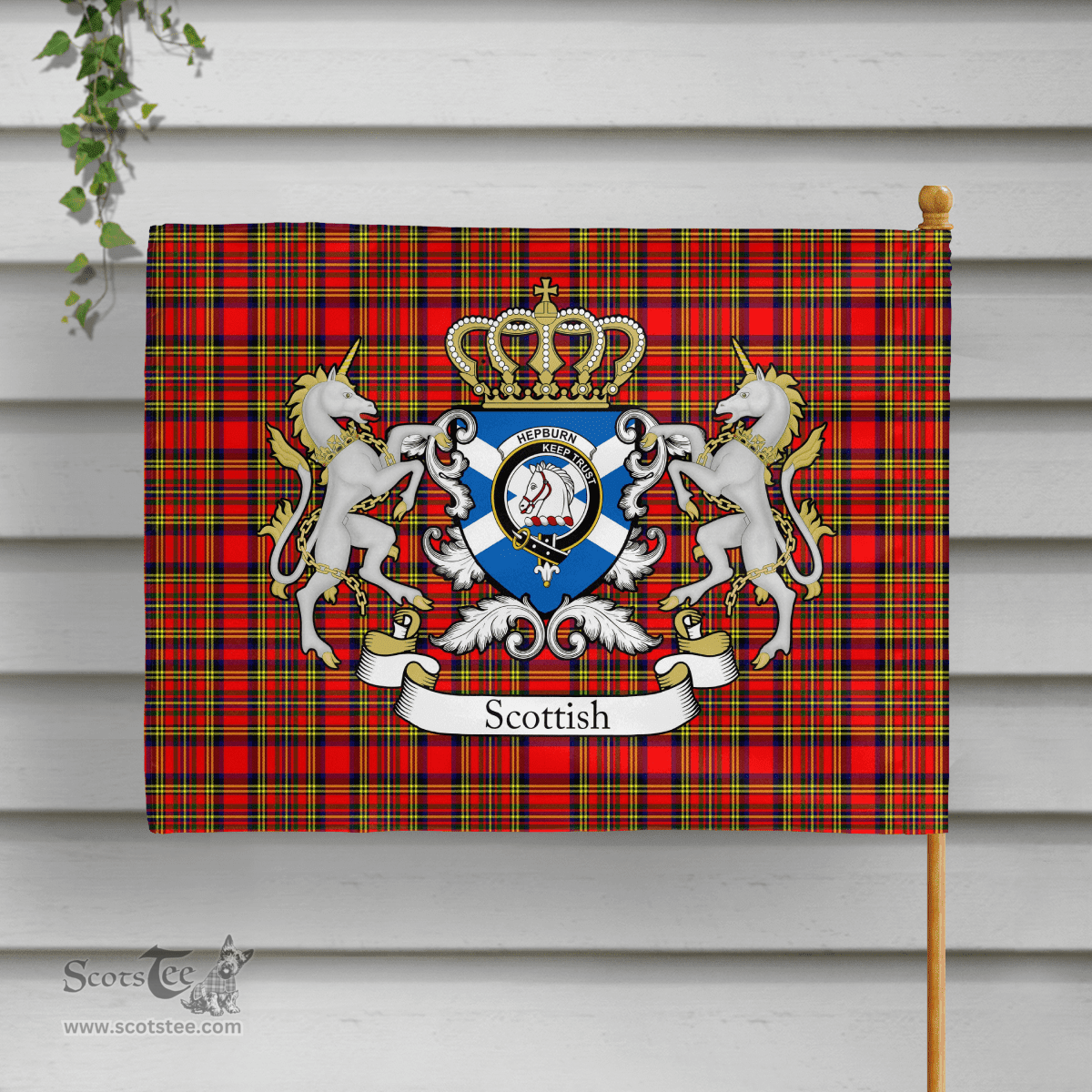 Scottish Hepburn Clan Badge Tartan Coat of Arm Garden Flag - Tartan Plaid Flags Scottish Plaid Tartan Plaid - ScotsTee - scotstee.com