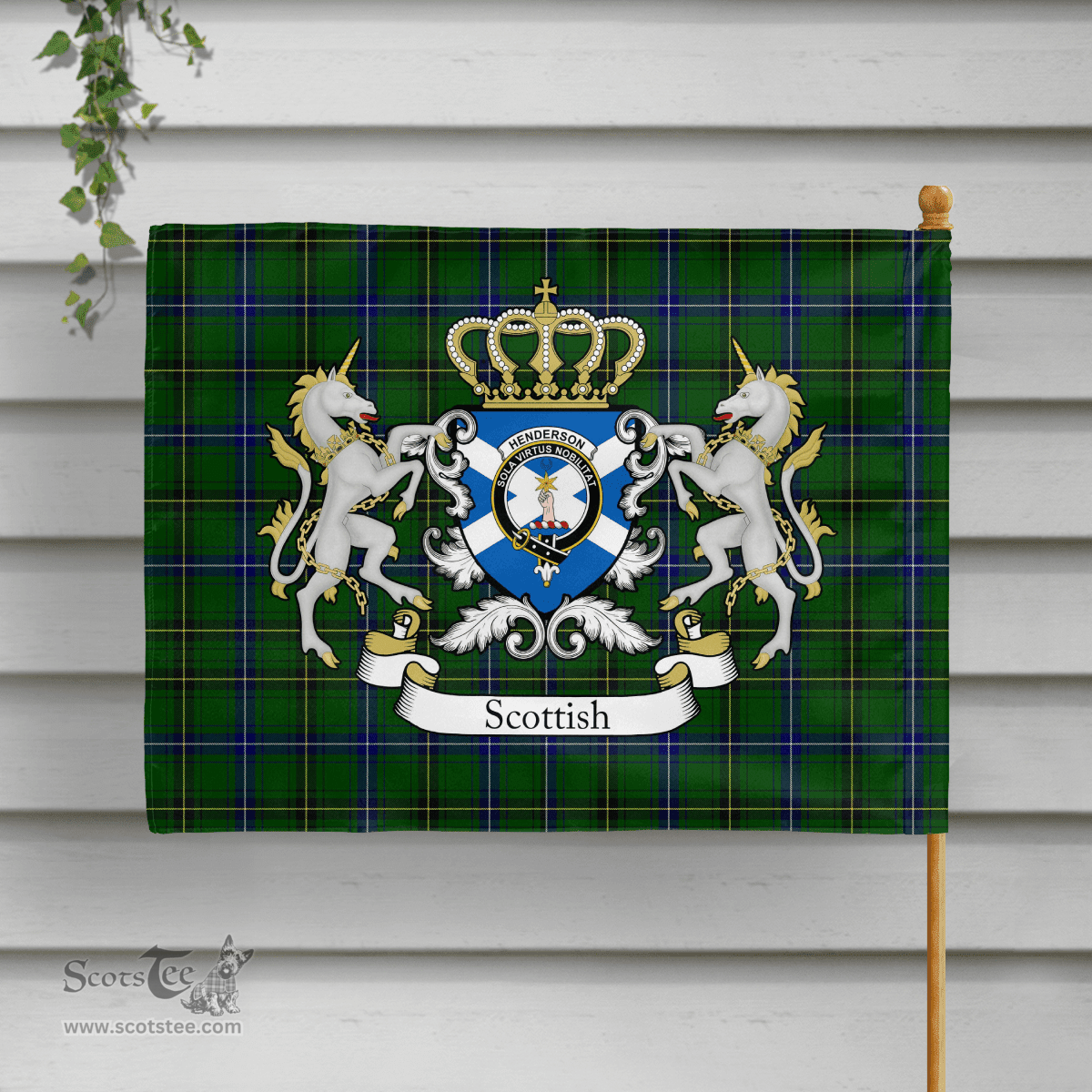 Scottish Henderson Clan Badge Tartan Coat of Arm Garden Flag - Tartan Plaid Flags Scottish Plaid Tartan Plaid - ScotsTee - scotstee.com