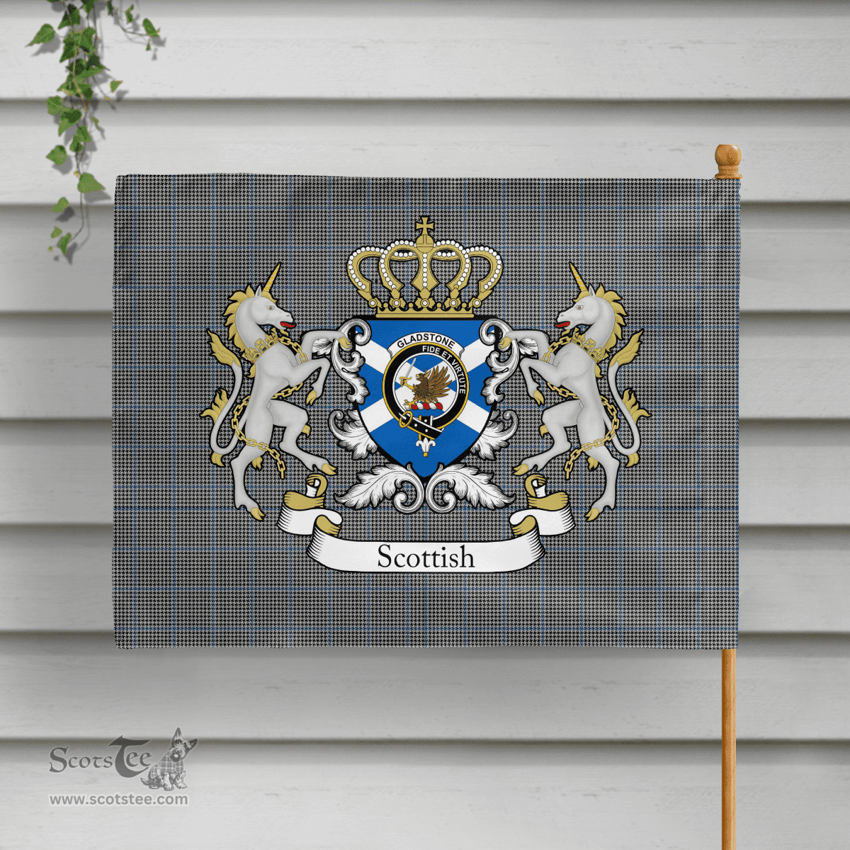 Scottish Gladstone Clan Badge Tartan Coat of Arm Garden Flag - Tartan Plaid Flags Scottish Plaid Tartan Plaid - ScotsTee - scotstee.com