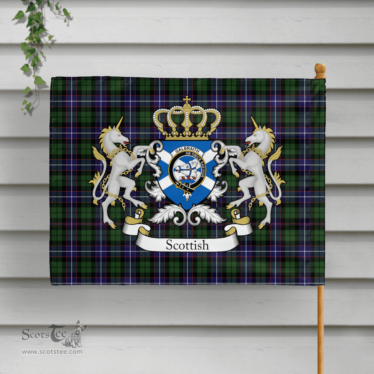 Scottish Galbraith Clan Badge Tartan Coat of Arm Garden Flag - Tartan Plaid Flags Scottish Plaid Tartan Plaid - ScotsTee - scotstee.com