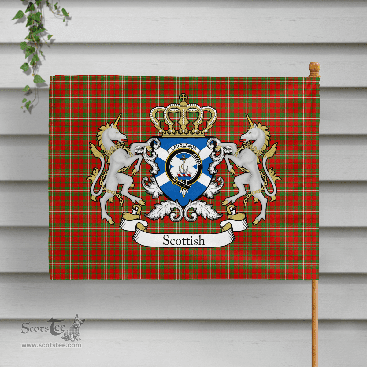 Scottish Langlands Clan Badge Tartan Coat of Arm Garden Flag - Tartan Plaid Flags Scottish Plaid Tartan Plaid - ScotsTee - scotstee.com