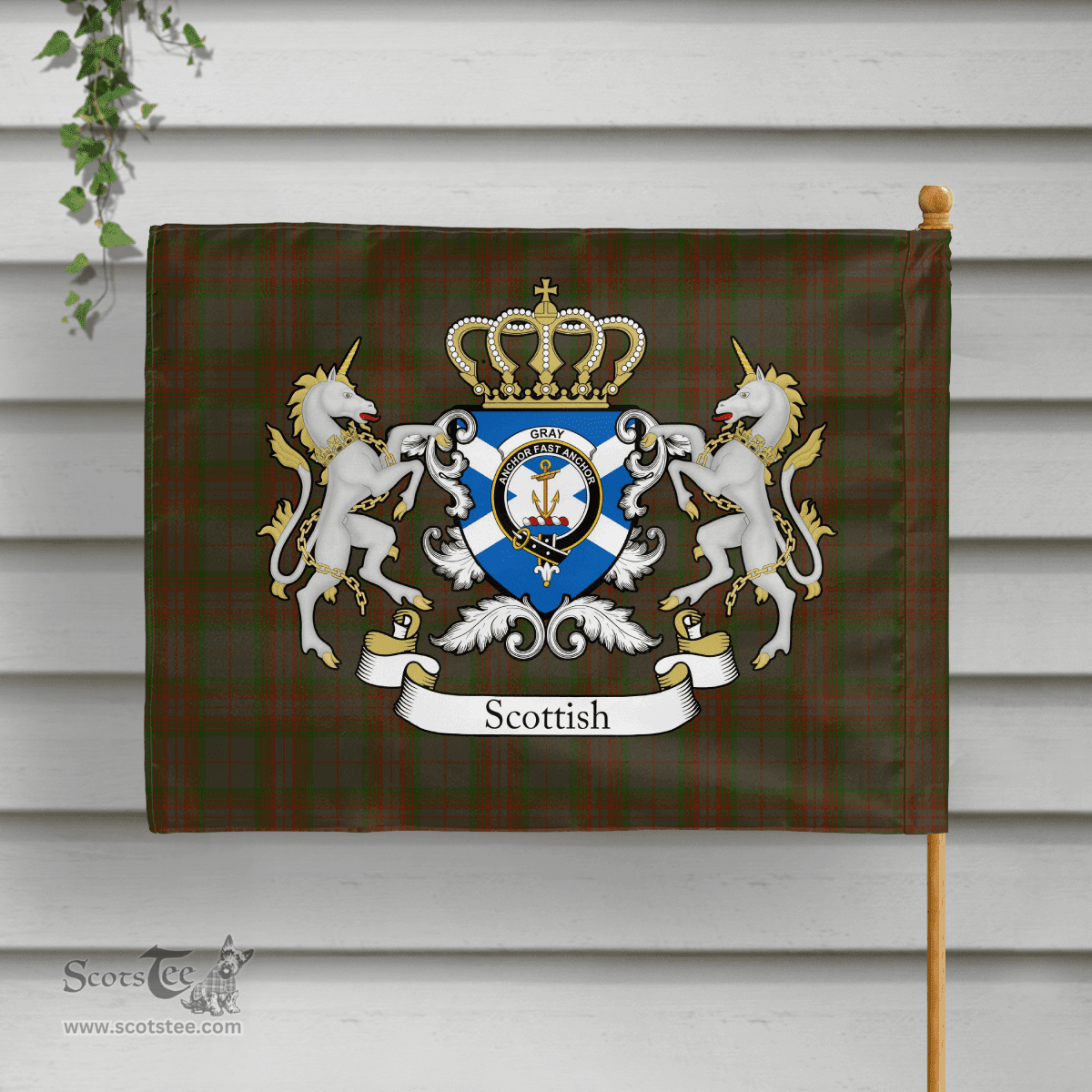 Scottish Gray Clan Badge Tartan Coat of Arm Garden Flag - Tartan Plaid Flags Scottish Plaid Tartan Plaid - ScotsTee - scotstee.com