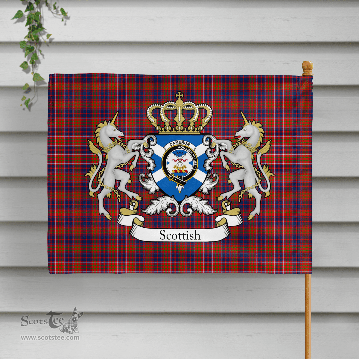 Scottish Cameron Clan Badge Tartan Coat of Arm Garden Flag - Tartan Plaid Flags Scottish Plaid Tartan Plaid - ScotsTee - scotstee.com