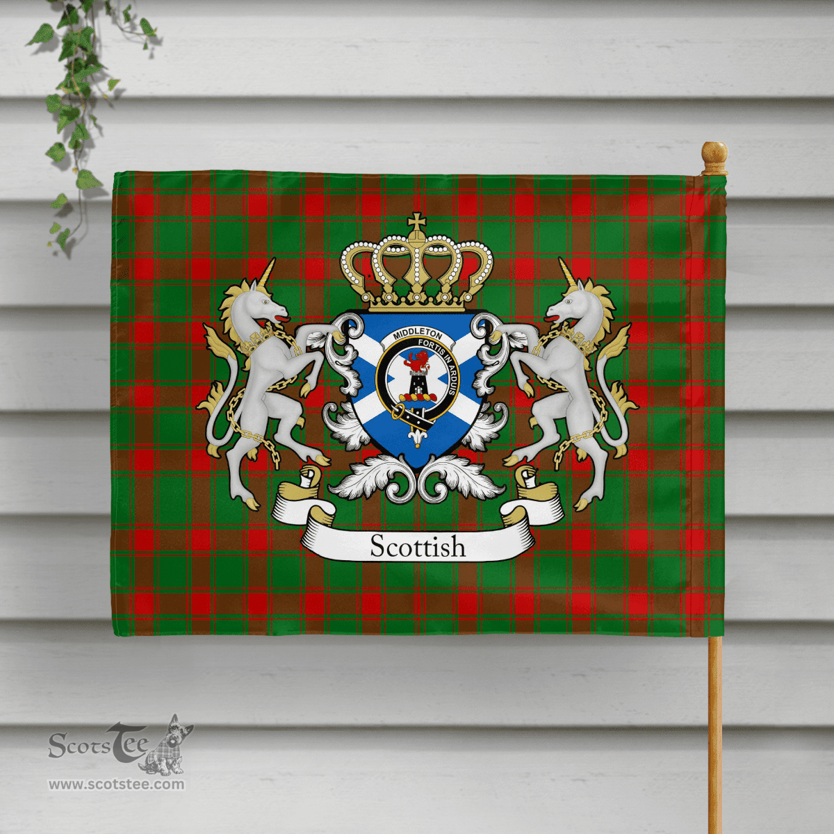 Scottish Middleton Clan Badge Tartan Coat of Arm Garden Flag - Tartan Plaid Flags Scottish Plaid Tartan Plaid - ScotsTee - scotstee.com