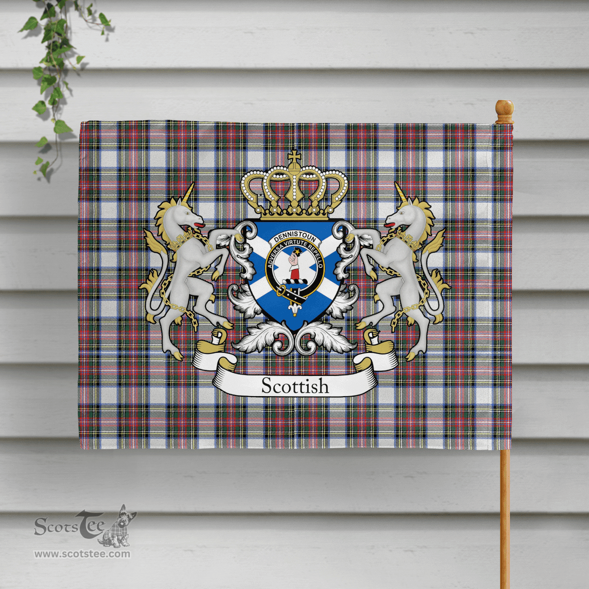 Scottish Dennistoun Clan Badge Tartan Coat of Arm Garden Flag - Tartan Plaid Flags Scottish Plaid Tartan Plaid - ScotsTee - scotstee.com