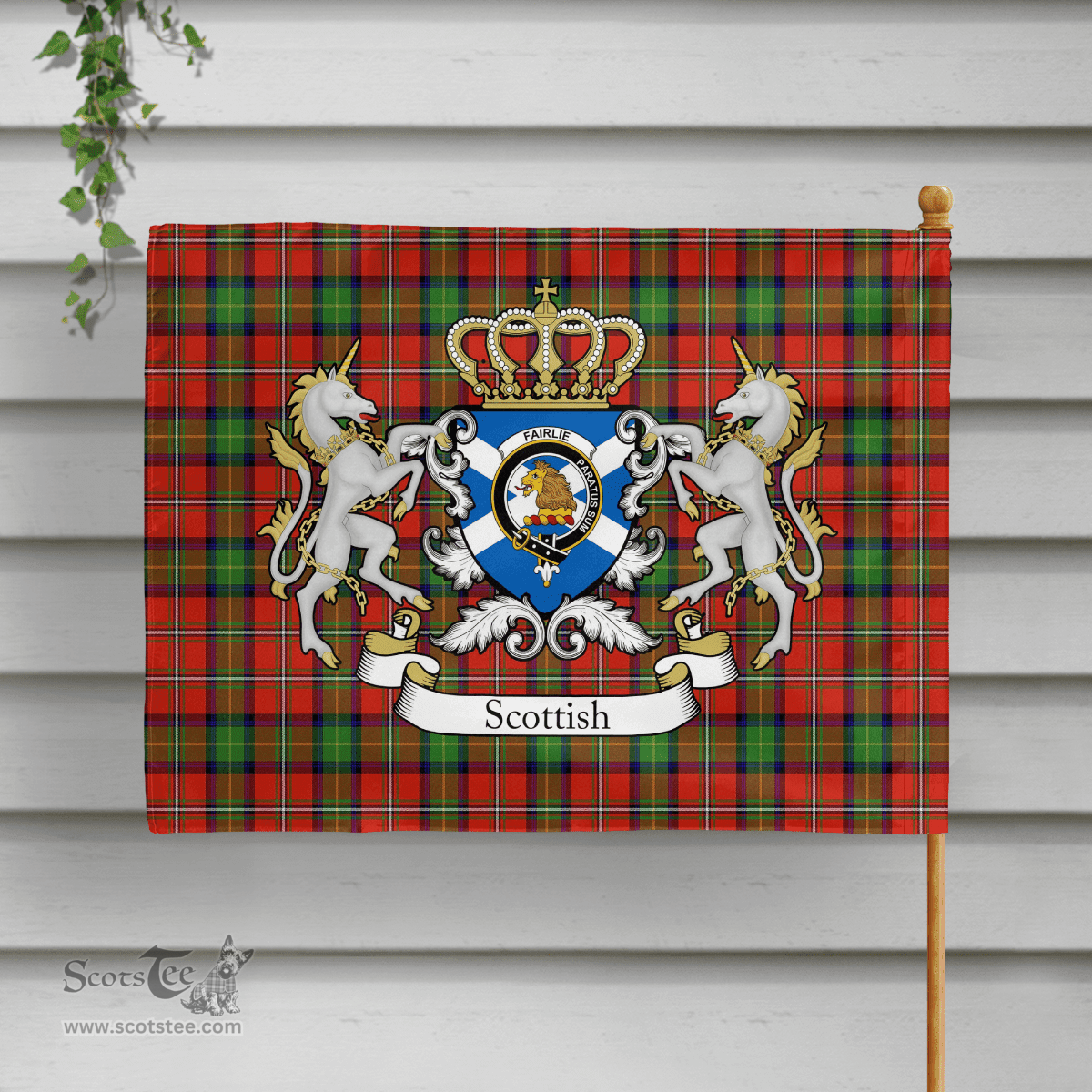 Scottish Fairlie Clan Badge Tartan Coat of Arm Garden Flag - Tartan Plaid Flags Scottish Plaid Tartan Plaid - ScotsTee - scotstee.com