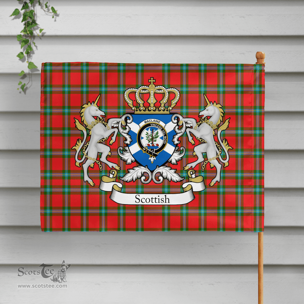 Scottish Maclaine Of Lochbuie Clan Badge Tartan Coat of Arm Garden Flag - Tartan Plaid Flags Scottish Plaid Tartan Plaid - ScotsTee - scotstee.com