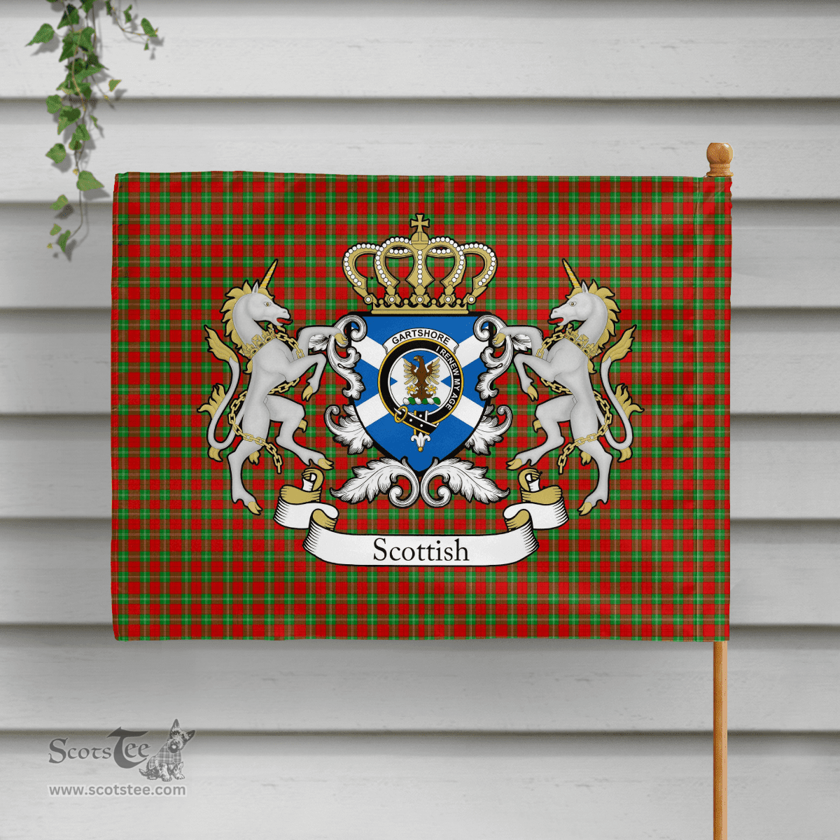 Scottish Gartshore Clan Badge Tartan Coat of Arm Garden Flag - Tartan Plaid Flags Scottish Plaid Tartan Plaid - ScotsTee - scotstee.com