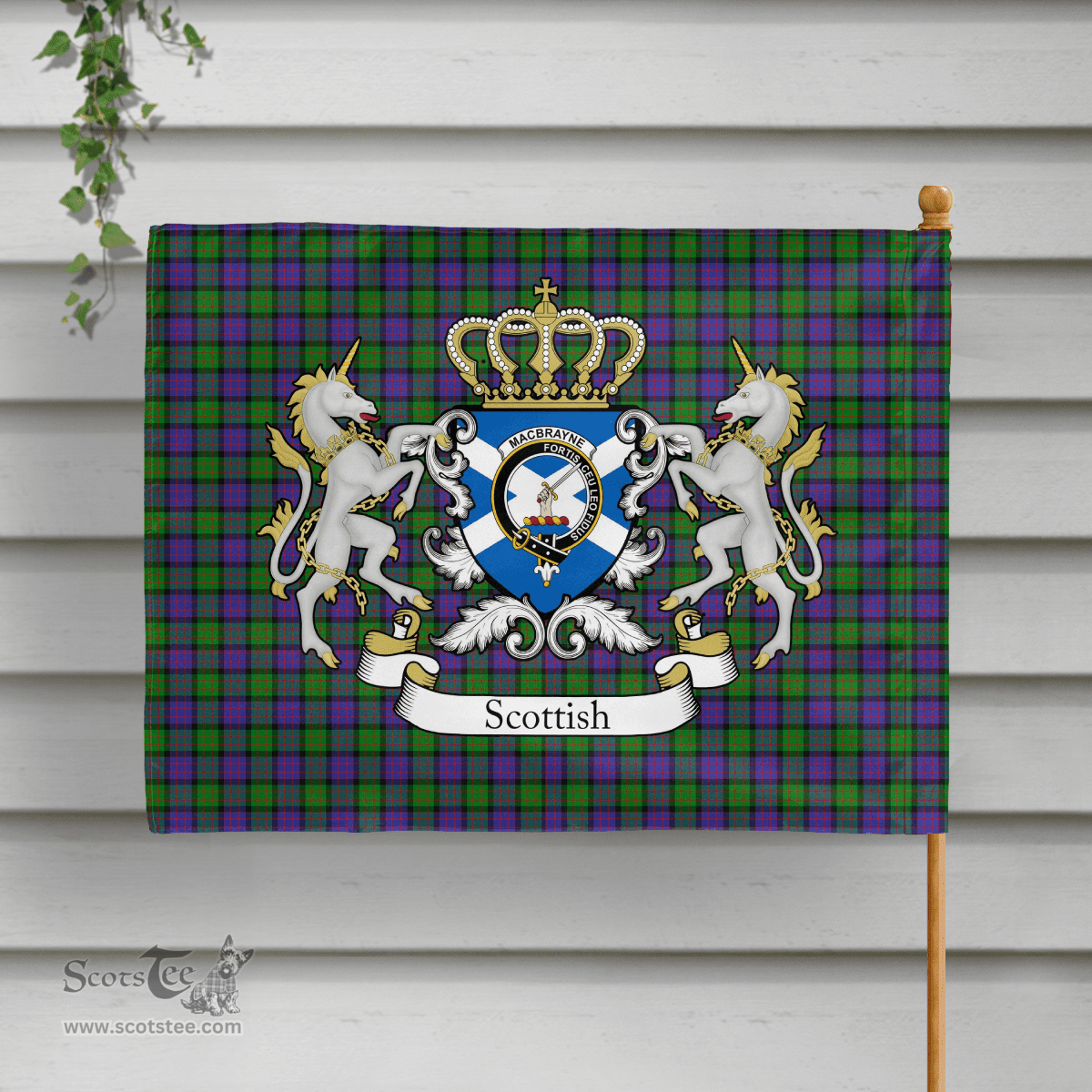 Scottish Macbrayne Clan Badge Tartan Coat of Arm Garden Flag - Tartan Plaid Flags Scottish Plaid Tartan Plaid - ScotsTee - scotstee.com