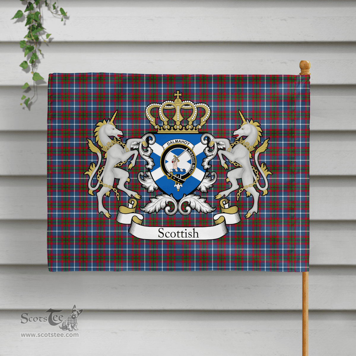 Scottish Dalmahoy Clan Badge Tartan Coat of Arm Garden Flag - Tartan Plaid Flags Scottish Plaid Tartan Plaid - ScotsTee - scotstee.com