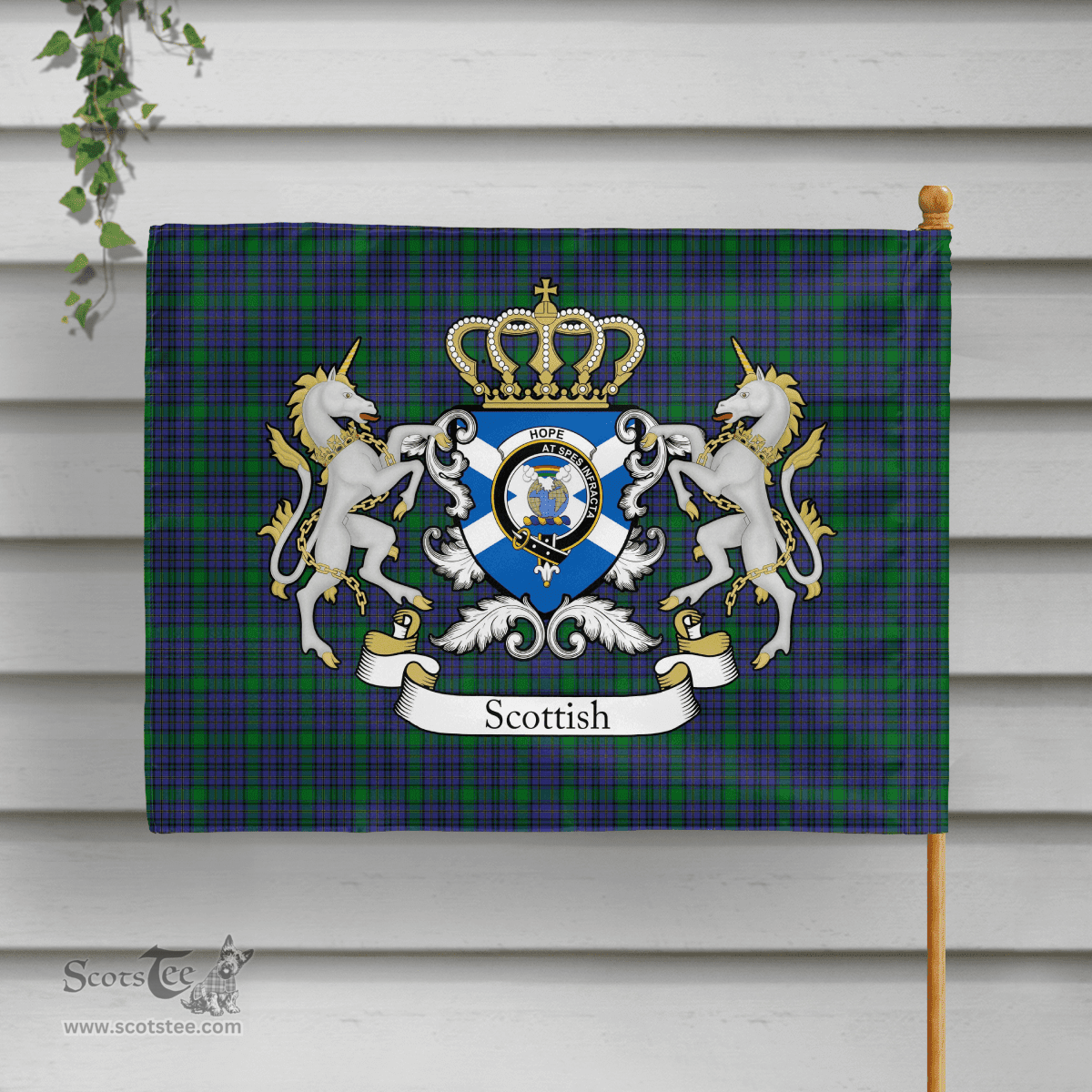 Scottish Hope Clan Badge Tartan Coat of Arm Garden Flag - Tartan Plaid Flags Scottish Plaid Tartan Plaid - ScotsTee - scotstee.com
