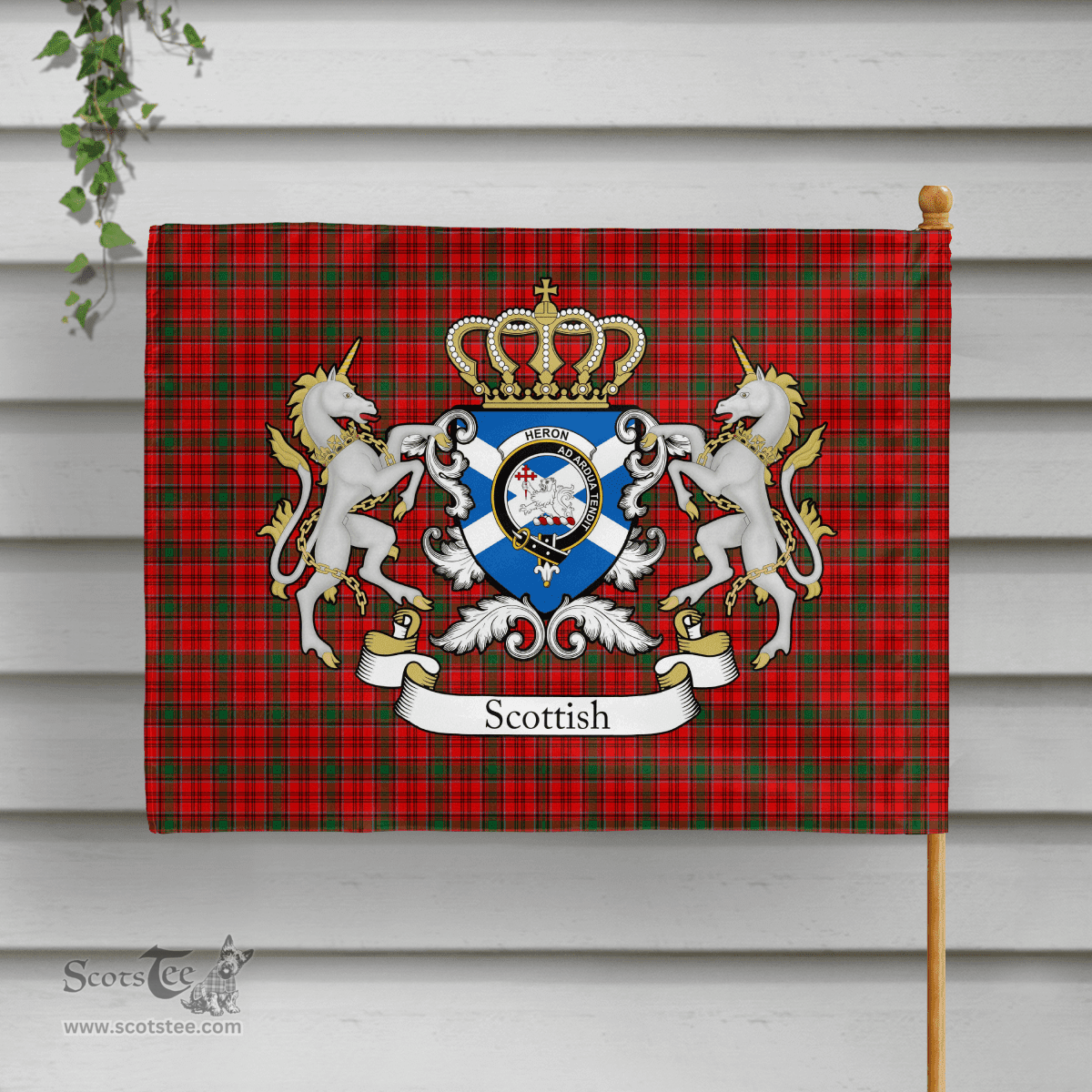 Scottish Heron Clan Badge Tartan Coat of Arm Garden Flag - Tartan Plaid Flags Scottish Plaid Tartan Plaid - ScotsTee - scotstee.com