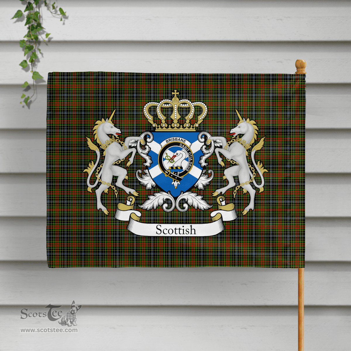 Scottish Brisbane Clan Badge Tartan Coat of Arm Garden Flag - Tartan Plaid Flags Scottish Plaid Tartan Plaid - ScotsTee - scotstee.com